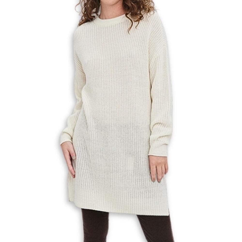 Vero Moda Sweater Dress Side Slit Knit Mini Length Soft Cozy Off-White XS NWOT